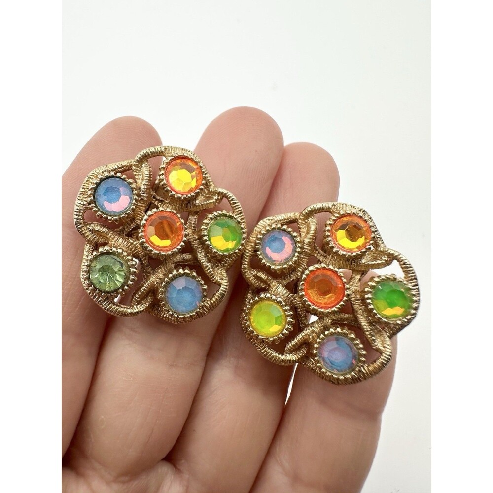 Sara Coventry Rhinestones Clip On Earrings Gold Tone